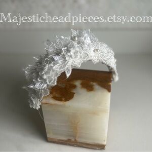 White Lace Leaves and Real Pearls Floral Tiara inspired by Kate Middleton